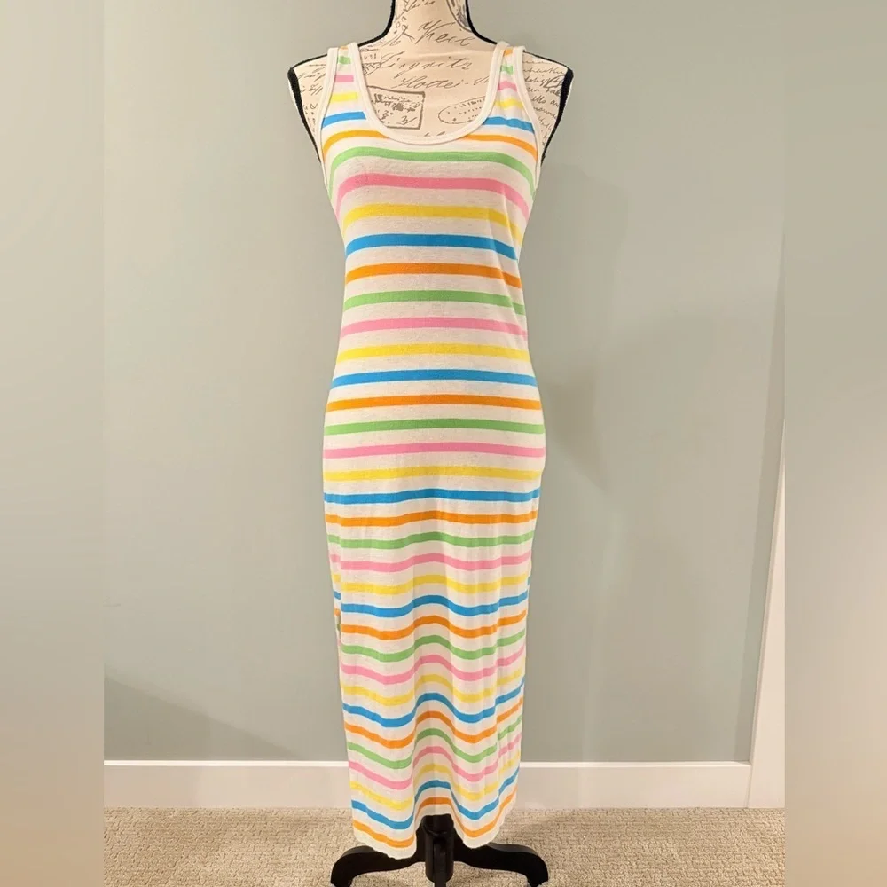 J.Crew Rainbow Stripe Maxi Dress Sleeveless Bodycon Knit XS Summer - Picture 1 of 4
